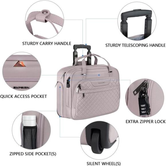 Rolling Laptop Bag with Wheels, Rolling Briefcase for Women Fits Up to 15.6 Inch - Picture 4 of 6